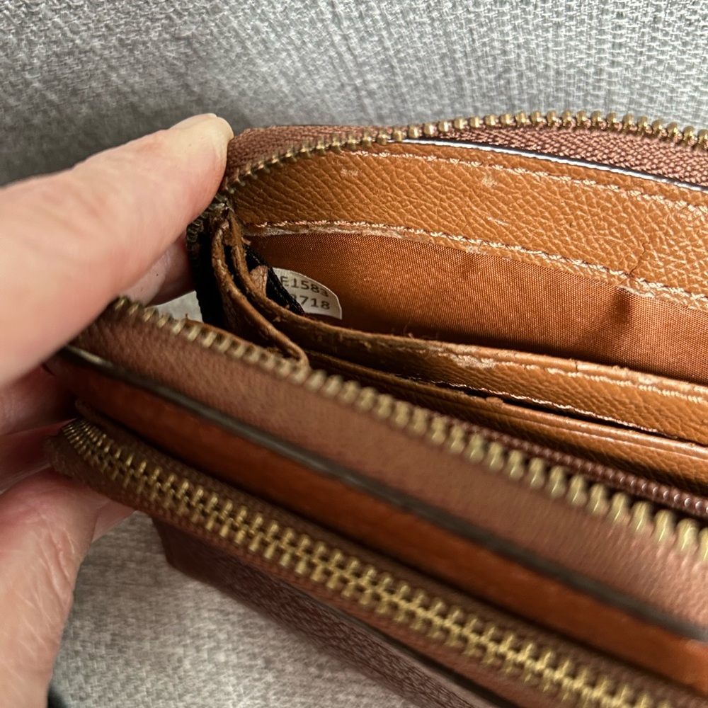 Coach Brown Pebbled Leather Wristlet Clutch - Picture 14 of 15